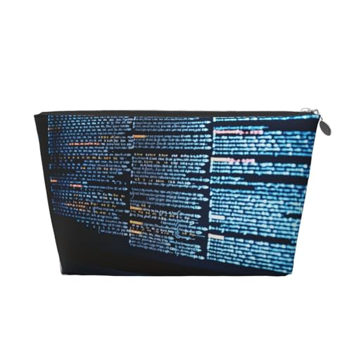 Kulturbeutel mit Programmiercode für Damen und Mädchen, tragbare Reise-Kosmetiktasche, Leder, Make-up-Tasche, Organizer mit goldfarbenem Reißverschluss, silber, Einheitsgröße, Kulturbeutel von ULKMFFCF