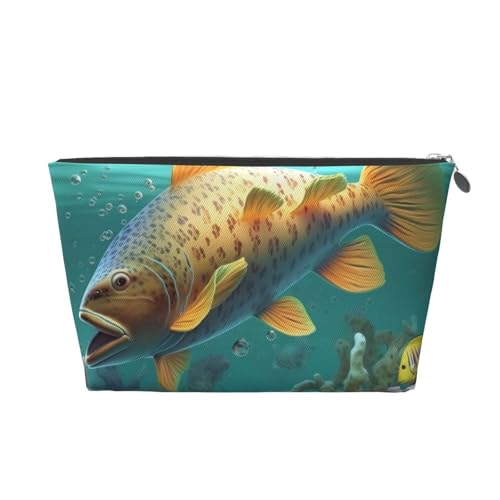 Kulturbeutel mit buntem Fisch unter dem Meer, bedruckt, für Damen und Mädchen, tragbare Reise-Kosmetiktasche, Leder-Make-up-Tasche, Organizer mit goldfarbenem Reißverschluss, silber, Einheitsgröße, von ULKMFFCF
