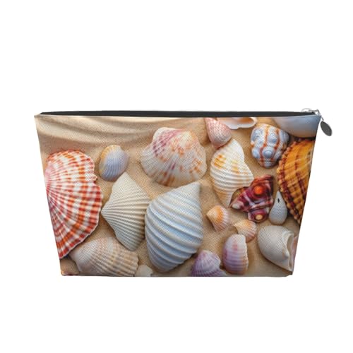 Kulturbeutel mit bunten Muscheln und Muscheln, bedruckt, für Damen und Mädchen, tragbare Reise-Kosmetiktasche, Leder-Make-up-Tasche, Organizer mit goldfarbenem Reißverschluss, silber, Einheitsgröße von ULKMFFCF