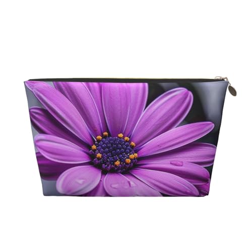 Kulturbeutel mit violettem Blumendruck für Damen und Mädchen, tragbare Reise-Kosmetiktasche, Leder, Make-up-Tasche, Organizer mit goldfarbenem Reißverschluss, gold, Einheitsgröße, Kulturbeutel von ULKMFFCF