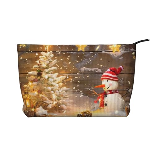 Make-up-Tasche aus Cord mit Weihnachts- und Schneemann-Motiv, für Reisen und den täglichen Gebrauch, stilvolle Tasche, Geldbörse, Kosmetiktasche, Organizer für Damen, Schwarz , Einheitsgröße, von ULKMFFCF