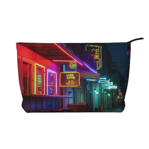 Make-up-Tasche aus Kord, Motiv: blaue Sechsecke und Diamanten, für Reisen und den täglichen Gebrauch, stilvolle Tasche, Geldbörse, Kosmetiktasche, Organizer für Damen, Neonlichter, Einheitsgröße von ULKMFFCF