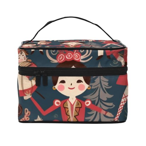 Make-up-Tasche für Damen, Nussknacker, Ballett, Weihnachten, Tanz, Cartoon-Druck, tragbare Reise-Kosmetiktasche, Make-up-Organizer, Kosmetiktasche, Beauty-Box mit Innentasche und Griff von ULKMFFCF