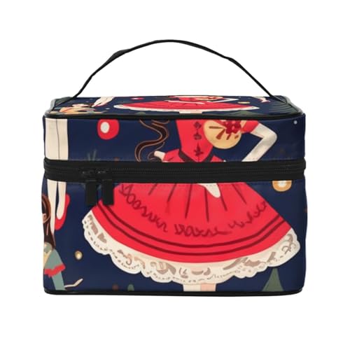 Make-up-Tasche für Damen, Nussknacker, Ballett, Weihnachten, Tanz, tragbar, Reise-Kosmetiktasche, Make-up-Organizer, Kosmetiktasche, Beauty-Box mit Innentasche und Griff von ULKMFFCF