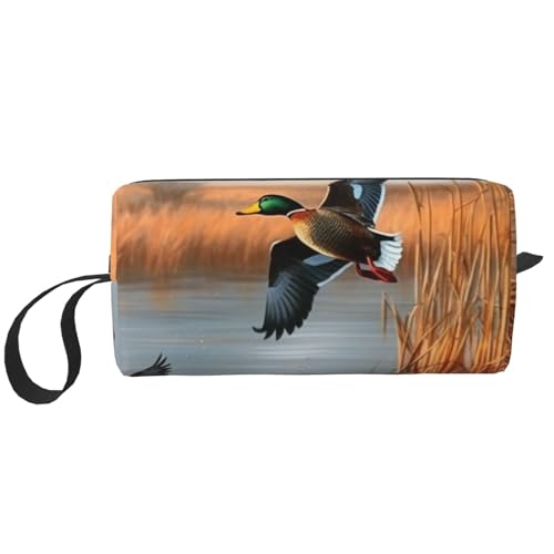 Make-up-Tasche für Damen und Mädchen, Motiv: Jagd, fliegende wilde Ente, tragbare Reise-Kosmetiktasche, Make-up-Tasche, Organizer mit Griff, weiß, Einheitsgröße, Kosmetiktasche von ULKMFFCF