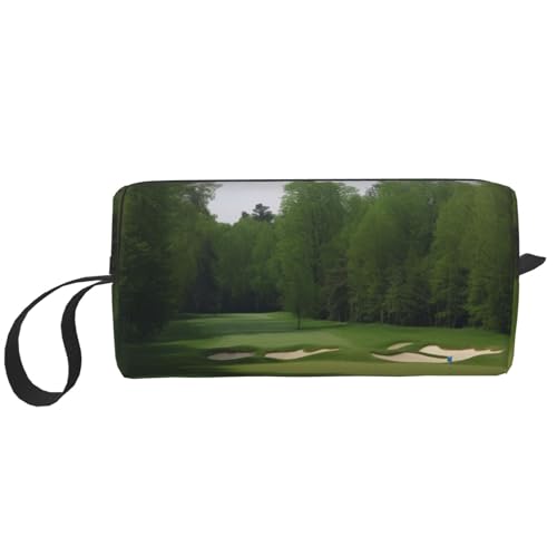 Make-up-Tasche mit Golfplatz-Druck, für Damen und Mädchen, tragbare Reise-Kosmetiktasche, Make-up-Tasche, Organizer mit Griff, weiß, Einheitsgröße, Kosmetiktasche von ULKMFFCF