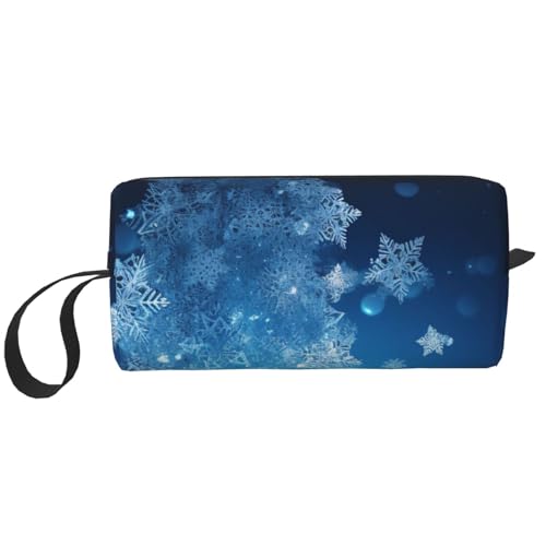 Make-up-Tasche mit Weihnachts-Schneeflocken-Druck, für Damen und Mädchen, tragbare Reise-Kosmetiktasche, Make-up-Tasche, Organizer mit Griff, Blau, weiß, Einheitsgröße, Kosmetiktasche von ULKMFFCF