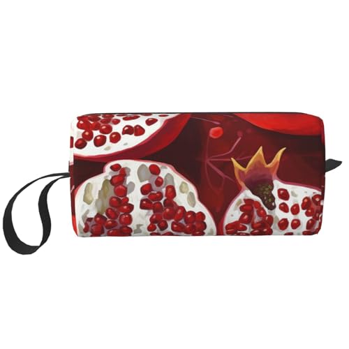 Make-up-Tasche mit rotem Rosen-Druck, für Damen und Mädchen, tragbare Reise-Kosmetiktasche, Make-up-Tasche, Organizer mit Griff, Granatapfel-Malerei, Einheitsgröße, Kosmetiktasche von ULKMFFCF