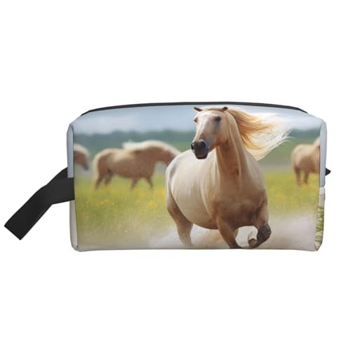 Manta Ray and Fish Printing Tragbare Make-up-Tasche für Damen und Mädchen, großes Fassungsvermögen, Reise-Kosmetiktasche, Make-up-Tasche, Organizer mit Griff, Pferde laufende Kunst, Einheitsgröße von ULKMFFCF