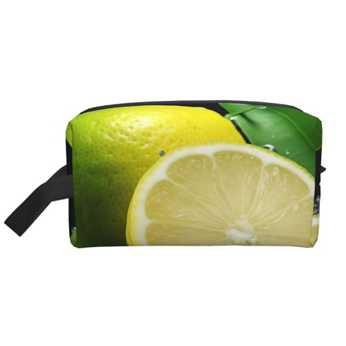 Manta Ray and Fish Printing Tragbare Make-up-Tasche für Damen und Mädchen, großes Fassungsvermögen, Reise-Kosmetiktasche, Make-up-Tasche, Organizer mit Griff, Zitronenfrucht, Einheitsgröße von ULKMFFCF