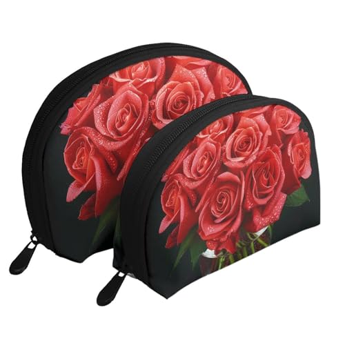 Rote Rose 1 bedruckte Muschel-Make-up-Tasche-Set, 2-teilig, tragbare Reise-Make-up-Aufbewahrungstasche für Frauen und Mädchen, weiß, Einheitsgröße, Kosmetiktasche von ULKMFFCF