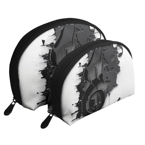 Schwarze Make-up-Tasche mit Musiknoten-Druck, 2-teiliges Kosmetiktaschen-Set, tragbare Reise-Make-up-Aufbewahrungstasche für Frauen und Mädchen, weiß, Einheitsgröße, Kosmetiktasche von ULKMFFCF