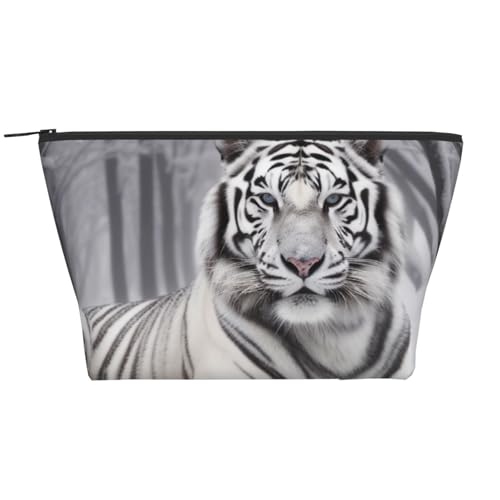 The Wild White Tiger Printing Trapez-Make-up-Tasche für Damen und Mädchen, große Kapazität, tragbare Reise-Kosmetiktasche, Make-up-Tasche, Schwarz , Einheitsgröße, Kosmetiktasche von ULKMFFCF