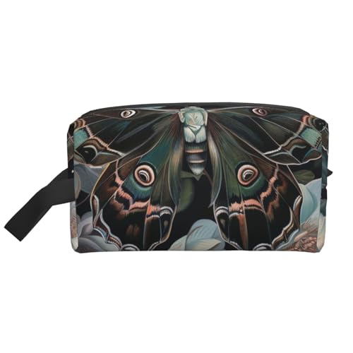 Tragbare Make-up-Tasche für Damen und Mädchen, Motiv: Motte, die aussieht wie ein Pfauen-Druck, große Kapazität, Reise-Kosmetiktasche, Make-up-Tasche, Organizer mit Griff, weiß, Einheitsgröße, von ULKMFFCF