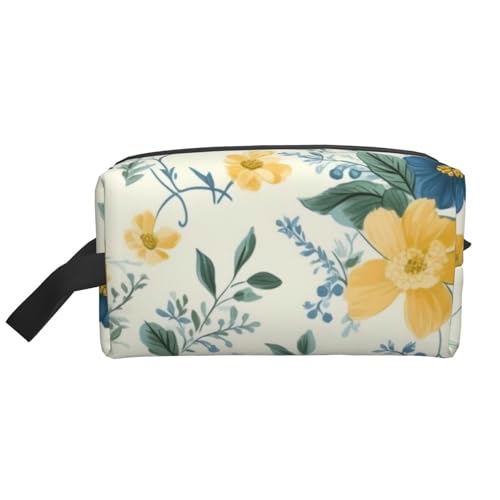 Tragbare Make-up-Tasche für Damen und Mädchen, großes Fassungsvermögen, Reise-Kosmetiktasche, Make-up-Tasche, Organizer mit Griff, Blau / Gelb, weiß, Einheitsgröße, Kosmetiktasche von ULKMFFCF