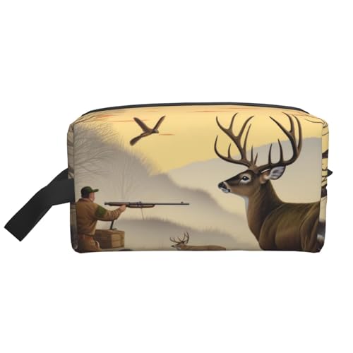 Tragbare Make-up-Tasche mit Hirschjagd-Druck, für Damen und Mädchen, große Kapazität, Reise-Kosmetiktasche, Make-up-Tasche, Organizer mit Griff, weiß, Einheitsgröße, Kosmetiktasche von ULKMFFCF