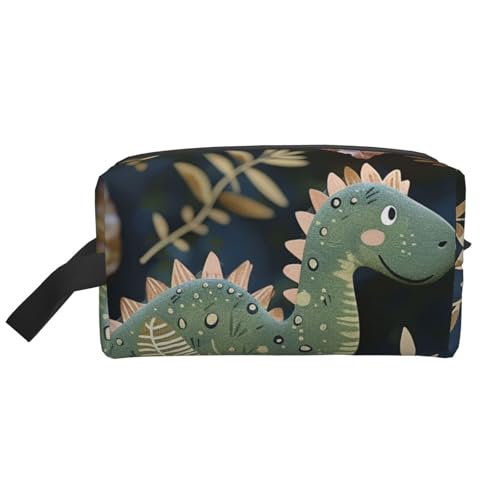 Tragbare Make-up-Tasche mit niedlichem Dinosaurier-Druck, für Damen und Mädchen, große Kapazität, Reise-Kosmetiktasche, Make-up-Tasche, Organizer mit Griff, weiß, Einheitsgröße, Kosmetiktasche von ULKMFFCF