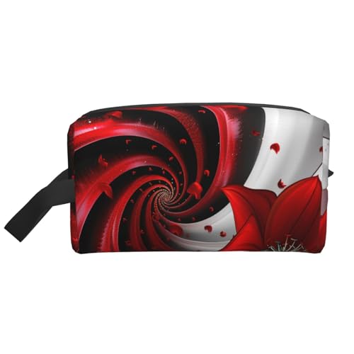 Tragbare Make-up-Tasche mit rotem Blumendruck, für Damen und Mädchen, großes Fassungsvermögen, Reise-Kosmetiktasche, Make-up-Tasche, Organizer mit Griff, weiß, Einheitsgröße, Kosmetiktasche von ULKMFFCF