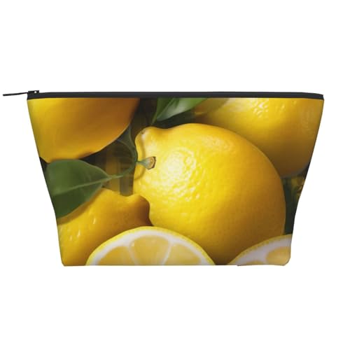 Trapez-Make-up-Tasche für Damen und Mädchen, großes Fassungsvermögen, tragbare Reise-Kosmetiktasche, Make-up-Tasche, Organizer mit gelbem Zitronenmuster, Schwarz , Einheitsgröße, Kosmetiktasche von ULKMFFCF
