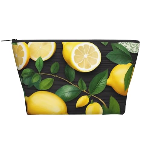 Trapez-Make-up-Tasche mit Libellen-Druck, für Damen und Mädchen, große Kapazität, tragbare Reise-Kosmetiktasche, Make-up-Tasche, Organizer, Kunst-Zitronenmuster, Einheitsgröße, Kosmetiktasche von ULKMFFCF