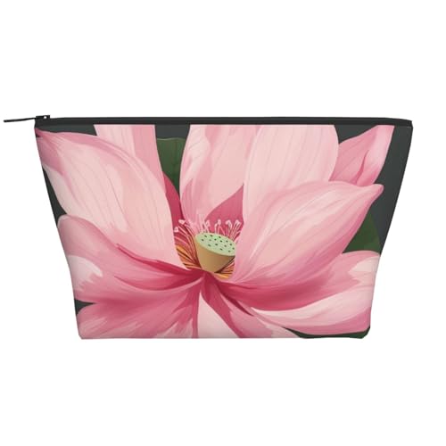 Trapez-Make-up-Tasche mit Lotusblumen-Motiv, für Damen und Mädchen, großes Fassungsvermögen, tragbare Reise-Kosmetiktasche, Make-up-Tasche, Organizer, Schwarz , Einheitsgröße, Kosmetiktasche von ULKMFFCF