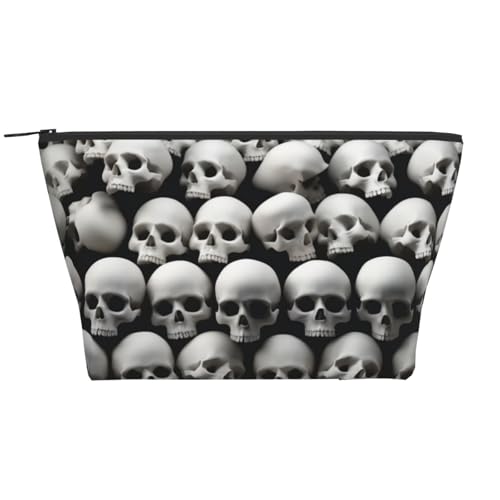 Trapez-Make-up-Tasche mit Totenkopf-Motiv, für Damen und Mädchen, großes Fassungsvermögen, tragbare Reise-Kosmetiktasche, Make-up-Tasche, Schwarz , Einheitsgröße, Kosmetiktasche von ULKMFFCF