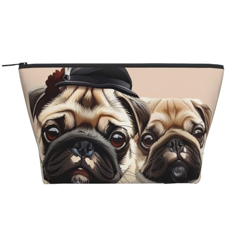Trapez-Make-up-Tasche mit niedlichem Mops-Aufdruck, für Damen und Mädchen, große Kapazität, tragbare Reise-Kosmetiktasche, Make-up-Tasche, Schwarz , Einheitsgröße, Kosmetiktasche von ULKMFFCF