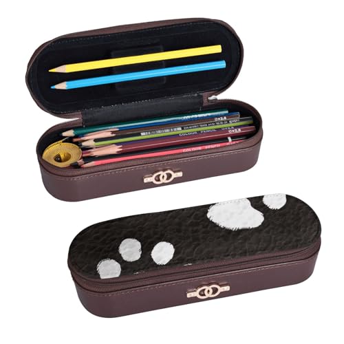 ULKMFFCF Bear Tracks bedrucktes Hartschalen-Federmäppchen, Stiftetasche – PU-Leder, Studenten, Schreibwaren-Tasche, Stiftebox mit Reißverschluss, für Schule, Büro, Reisen und Make-up, Schwarz , von ULKMFFCF