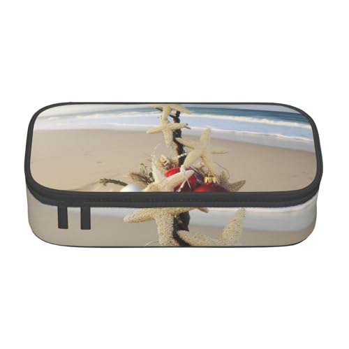 ULKMFFCF Bedrucktes Federmäppchen mit Fächern für Weihnachten, Strand, großes Fassungsvermögen, Make-up-Tasche für Schule, Büro, Reisen, Schwarz , Einheitsgröße, Schulranzen von ULKMFFCF