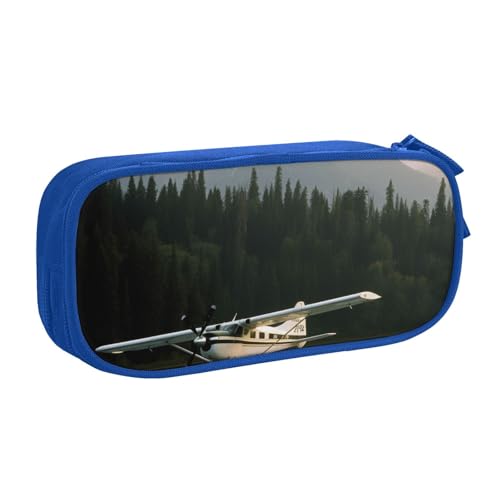 ULKMFFCF Bedrucktes Federmäppchen mit Flugzeug am See, schwarz, niedliche Schüler-Schreibwaren-Tasche mit Reißverschluss für Schule, Büro, Reisen und Make-up, blau, Einheitsgröße, Schulranzen von ULKMFFCF