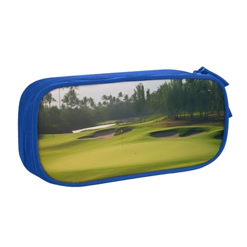 ULKMFFCF Bedrucktes Federmäppchen mit Golfplatz, schwarz, niedliches Federmäppchen für Studenten, Schreibwaren, Federmäppchen mit Reißverschluss, für Schule, Büro, Reisen und Make-up, blau von ULKMFFCF