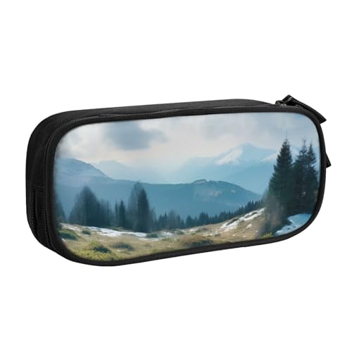 ULKMFFCF Bedrucktes Federmäppchen mit Landschaftshintergrund, schwarz – niedliche Schüler-Schreibwaren-Tasche mit Reißverschluss für Schule, Büro, Reisen und Make-up, Schwarz , Einheitsgröße von ULKMFFCF