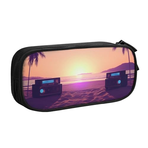 ULKMFFCF Bedrucktes Federmäppchen mit Musik, Sommer, Strand, schwarz, niedliches Federmäppchen für Studenten, Schreibwaren, Federmäppchen mit Reißverschluss, für Schule, Büro, Reisen und Make-up von ULKMFFCF