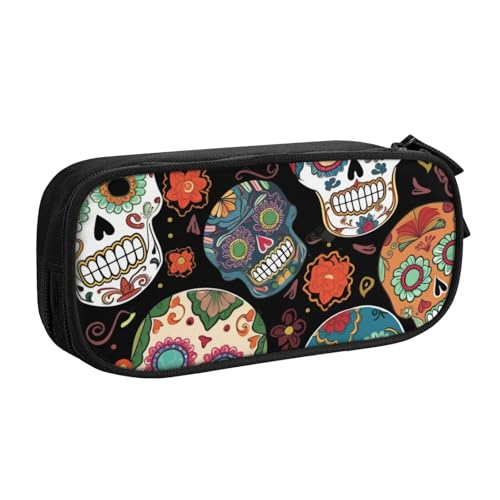 ULKMFFCF Bedrucktes Federmäppchen mit Totenkopf-Motiv, Schwarz – niedliche Schüler-Schreibwaren-Tasche mit Reißverschluss für Schule, Büro, Reisen und Make-up, Schwarz , Einheitsgröße, Schulranzen von ULKMFFCF