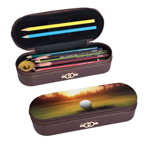 ULKMFFCF Bedrucktes Hartschalen-Federmäppchen für Golfsport bei Sonnenuntergang, PU-Leder, Studenten, Schreibwaren-Tasche, Stiftebox mit Reißverschluss, für Schule, Büro, Reisen und Make-up, Schwarz , von ULKMFFCF