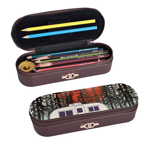 ULKMFFCF Bedrucktes Hartschalen-Federmäppchen für Reisen, Camping, Party, Stifteetui aus PU-Leder, für Studenten, Schreibwaren, Federmäppchen mit Reißverschluss, für Schule, Büro, Reisen und Make-up, von ULKMFFCF