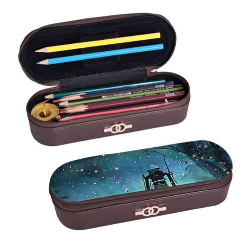 ULKMFFCF Bedrucktes Hartschalen-Federmäppchen mit Glühwürmchen und Laterne, aus PU-Leder, für Studenten, Schreibwaren, Federmäppchen mit Reißverschluss, für Schule, Büro, Reisen und Make-up, Schwarz , von ULKMFFCF