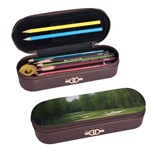 ULKMFFCF Bedrucktes Hartschalen-Federmäppchen mit Golfplatz-Motiv, PU-Leder, Studenten, Schreibwaren-Tasche, Stiftebox mit Reißverschluss, für Schule, Büro, Reisen und Make-up, Schwarz , von ULKMFFCF