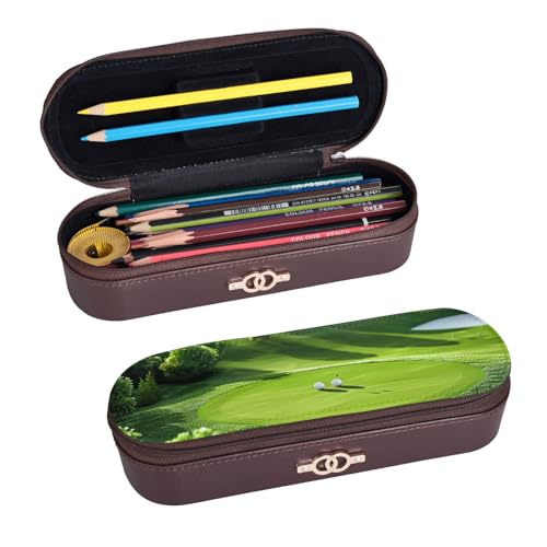 ULKMFFCF Bedrucktes Hartschalen-Federmäppchen mit Golfplatz-Motiv, PU-Leder, Studenten, Schreibwaren-Tasche, Stiftebox mit Reißverschluss, für Schule, Büro, Reisen und Make-up, Schwarz , von ULKMFFCF