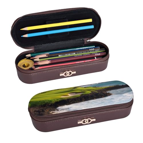 ULKMFFCF Bedrucktes Hartschalen-Federmäppchen mit Hawaii-Strand-Motiv, PU-Leder, Studenten, Schreibwaren-Tasche, Stiftebox mit Reißverschluss, für Schule, Büro, Reisen und Make-up, Schwarz , von ULKMFFCF