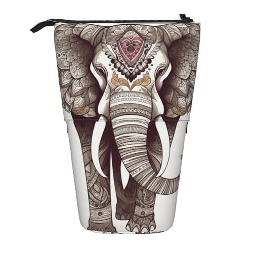 ULKMFFCF Elefant-Kunstdruck Stehendes Teleskop-Federmäppchen – niedliche Schul-Bleistifttasche, Make-up-Tasche, Kosmetiktasche, Stifthalter, Schwarz , Einheitsgröße, Schulranzen von ULKMFFCF