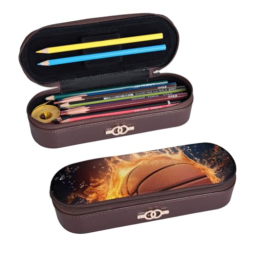 ULKMFFCF Federmäppchen, Motiv: Basketball auf Feuer und Wasserflammenspritzer, bedrucktes Hartschalen-Federmäppchen – PU-Leder, Studenten, Schreibwaren-Tasche, Stiftebox mit Reißverschluss, für von ULKMFFCF