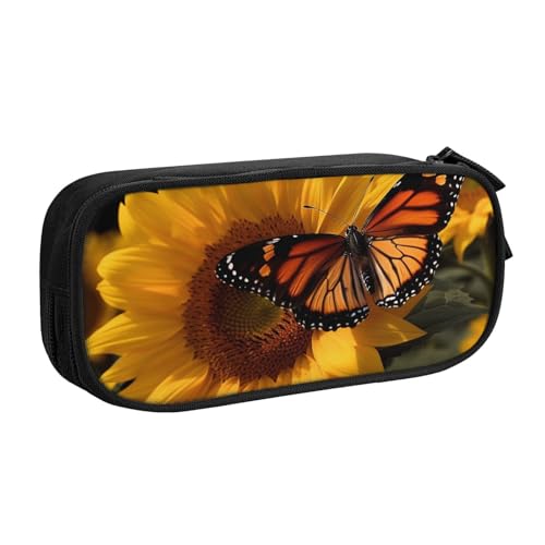ULKMFFCF Federmäppchen, Motiv: Sonnenblume mit Schmetterling, bedruckt, Schwarz – niedliche Schüler-Schreibwaren-Tasche mit Reißverschluss für Schule, Büro, Reisen und Make-up, Schwarz , Einheitsgröße von ULKMFFCF
