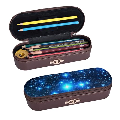ULKMFFCF Federmäppchen, Motiv: blaue glänzende Sterne, bedrucktes Hartschalen-Federmäppchen – PU-Leder, Studenten, Schreibwaren-Tasche, Stiftebox mit Reißverschluss, für Schule, Büro, Reisen und von ULKMFFCF