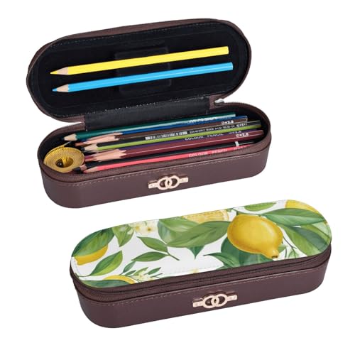 ULKMFFCF Federmäppchen, Motiv: frische tropische Zitronen, bedrucktes Hartschalen-Federmäppchen – PU-Leder, Studenten, Schreibwaren-Tasche, Stiftebox mit Reißverschluss, für Schule, Büro, Reisen und von ULKMFFCF