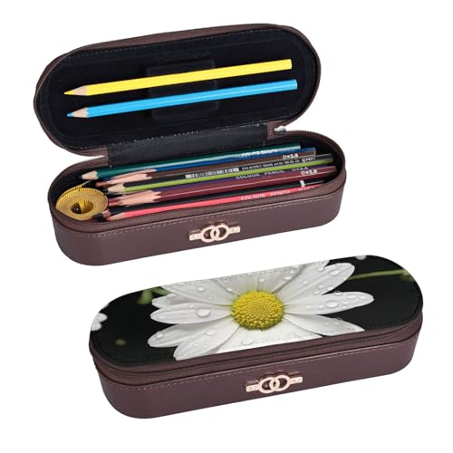 ULKMFFCF Federmäppchen, weiß, bedrucktes Hartschalen-Federmäppchen – PU-Leder, Studenten, Schreibwaren-Tasche, Stiftebox mit Reißverschluss, für Schule, Büro, Reisen und Make-up, Schwarz , von ULKMFFCF