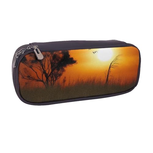 ULKMFFCF Federmäppchen für Jungen und Mädchen, Motiv: alte Ziegelmauer, bedruckt, PU-Leder, niedliches Schreibwarenetui für Schule, Büro, Reisen, Make-up, African Grass Sunset, Einheitsgröße von ULKMFFCF