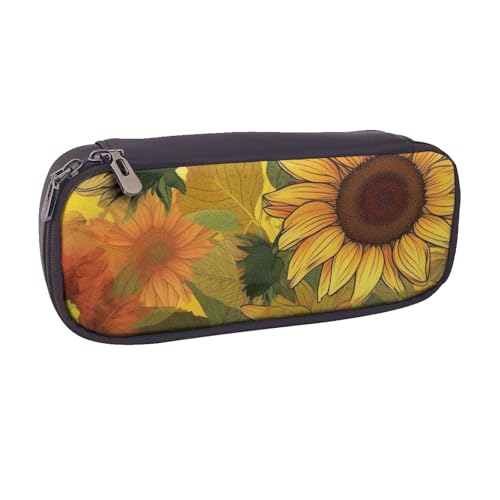 ULKMFFCF Federmäppchen für Jungen und Mädchen, mit großen Punkten, PU-Leder, niedliches Schreibwarenetui für Schule, Büro, Reisen, Make-up, Schwarz und Weiß, Gelbe Sonnenblumen, Einheitsgröße von ULKMFFCF