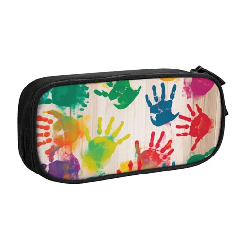 ULKMFFCF Federmäppchen für Kinder, handbedruckt, schwarz, niedliches Federmäppchen für Studenten, Schreibwaren, Federmäppchen mit Reißverschluss, für Schule, Büro, Reisen und Make-up, Schwarz von ULKMFFCF