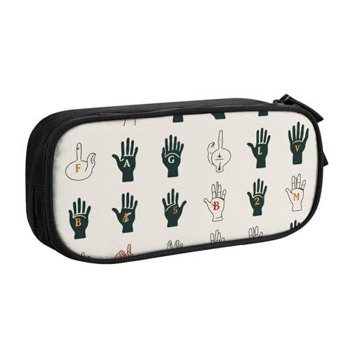ULKMFFCF Federmäppchen in Zeichensprache, Alphabet, Kunstdruck, Stiftetasche, Schwarz – niedliche Schüler-Schreibwaren-Tasche, Bleistiftbox mit Reißverschluss für Schule, Büro, Reisen und Make-up von ULKMFFCF